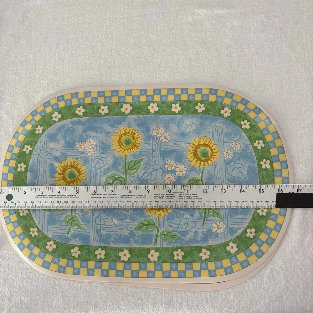 Vintage Sunflower Placemats Set of 2 Blue Gingham Country Cottage Kitchen